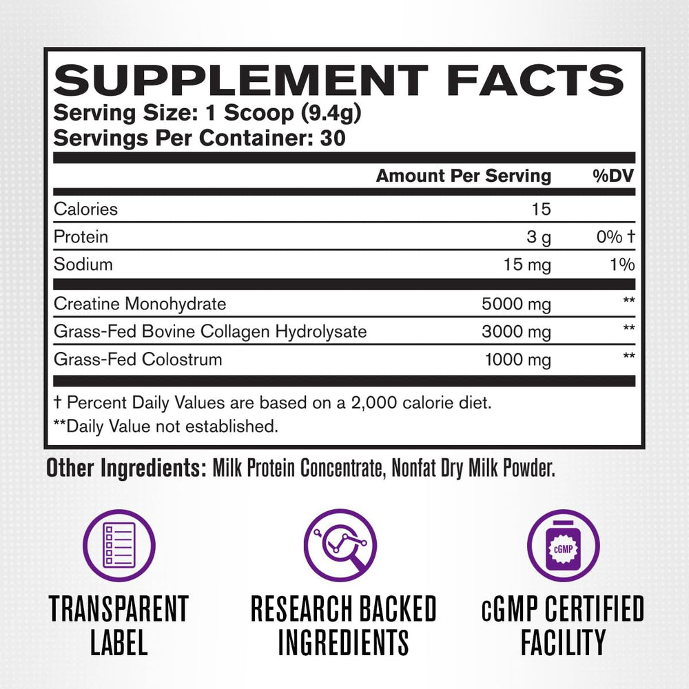 Jacked Factory Creatine for Women colostrum scoop illustrating immune and gut wellness