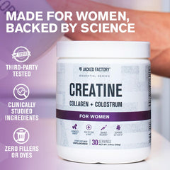 Jacked Factory Creatine for Women scoop beside bottle for daily use