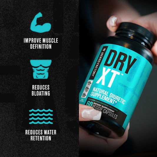 Jacked Factory Dry-XT capsules close-up highlights convenient capsule-based hydration support