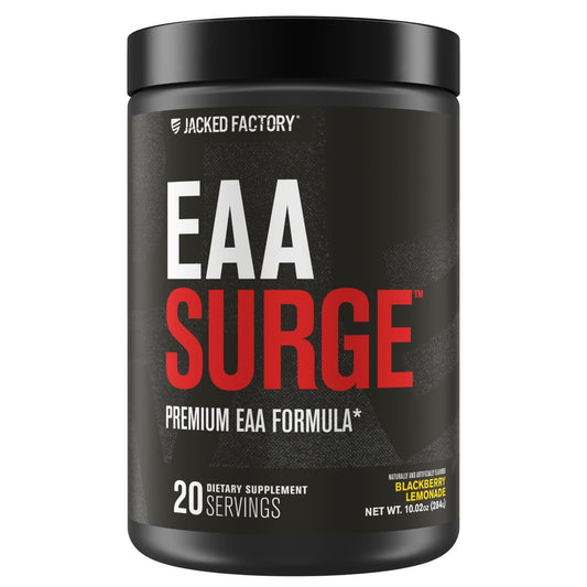 Jacked Factory EAA Surge bottle with BlackBerry Lemonade flavor for refreshing intra workout hydration