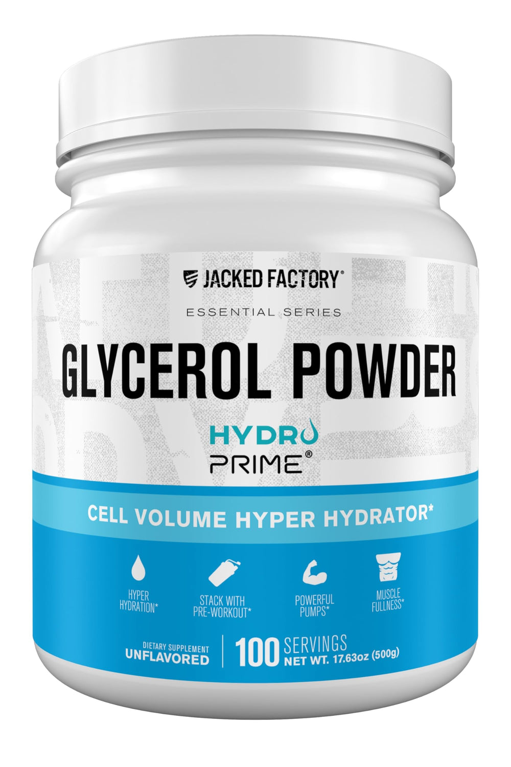Jacked Factory Glycerol Pump Powder bottle for hydration and pump support.