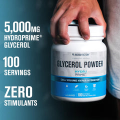 Jacked Factory Glycerol Pump Powder label close-up highlighting HydroPrime.