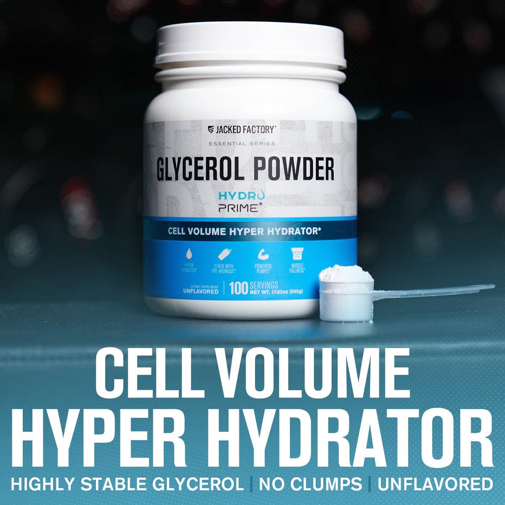 Jacked Factory Glycerol Pump Powder scoop ready for quick mixing during workouts.