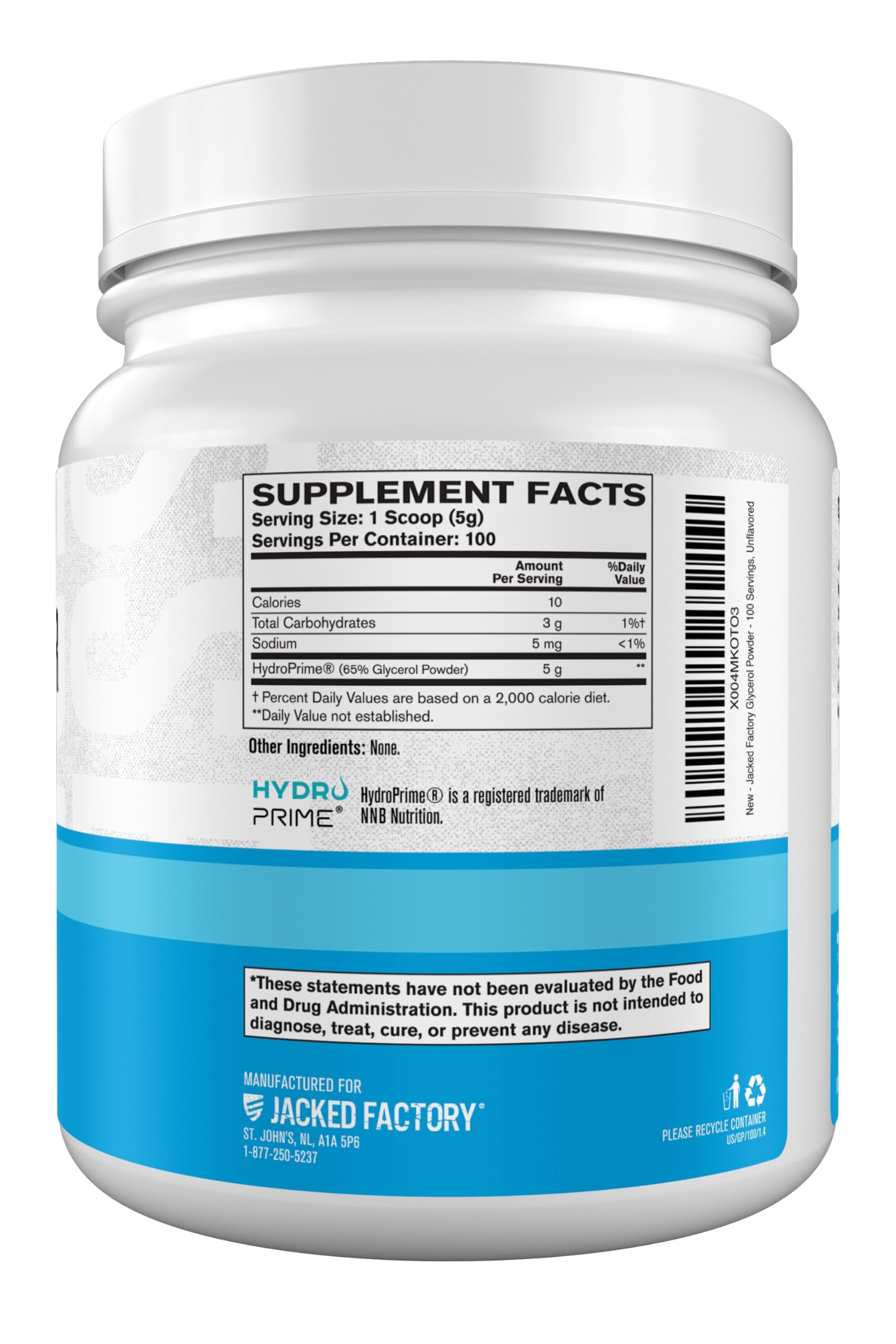 Jacked Factory Glycerol Pump Powder jar beside other supplements.