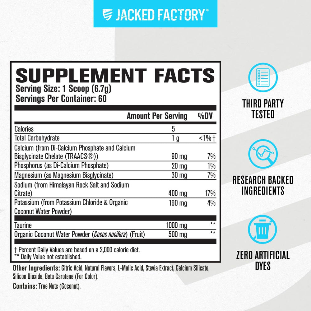 Jacked Factory HYDRASURGE taurine and energy blend supports workout stamina.