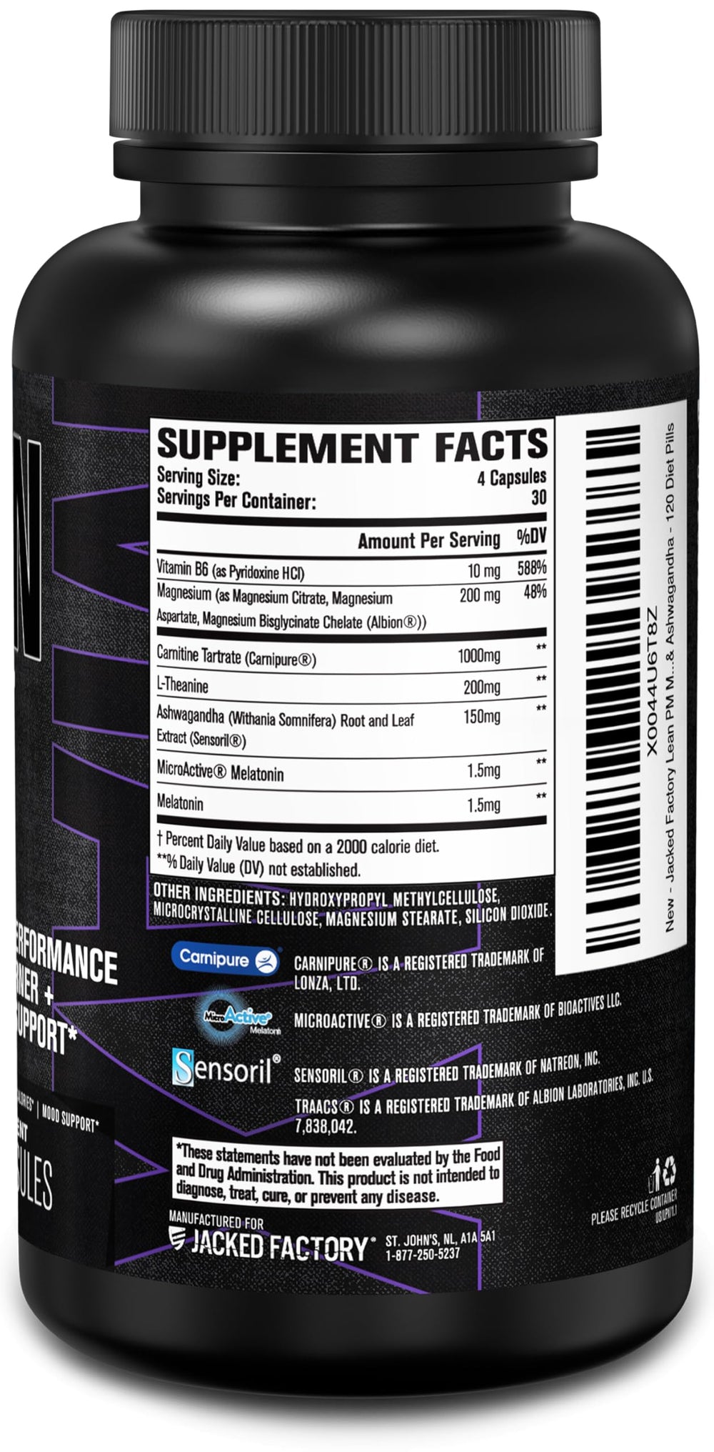 Jacked Factory Lean PM Max sleep-support ingredients visual.
