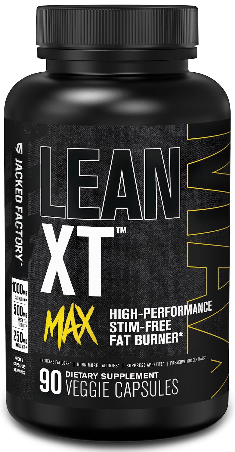 Jacked Factory Lean-XT Max bottle front showing premium fat-burning formula.