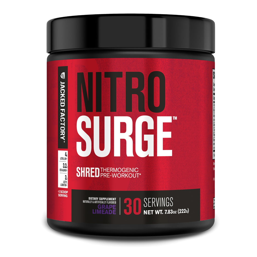 Jacked Factory NITROSURGE Shred bottle ready for a high-energy workout.