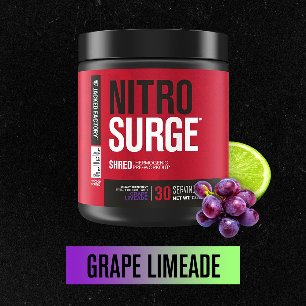 Powder scoop of NITROSURGE Shred measures a precise pre-workout serving.