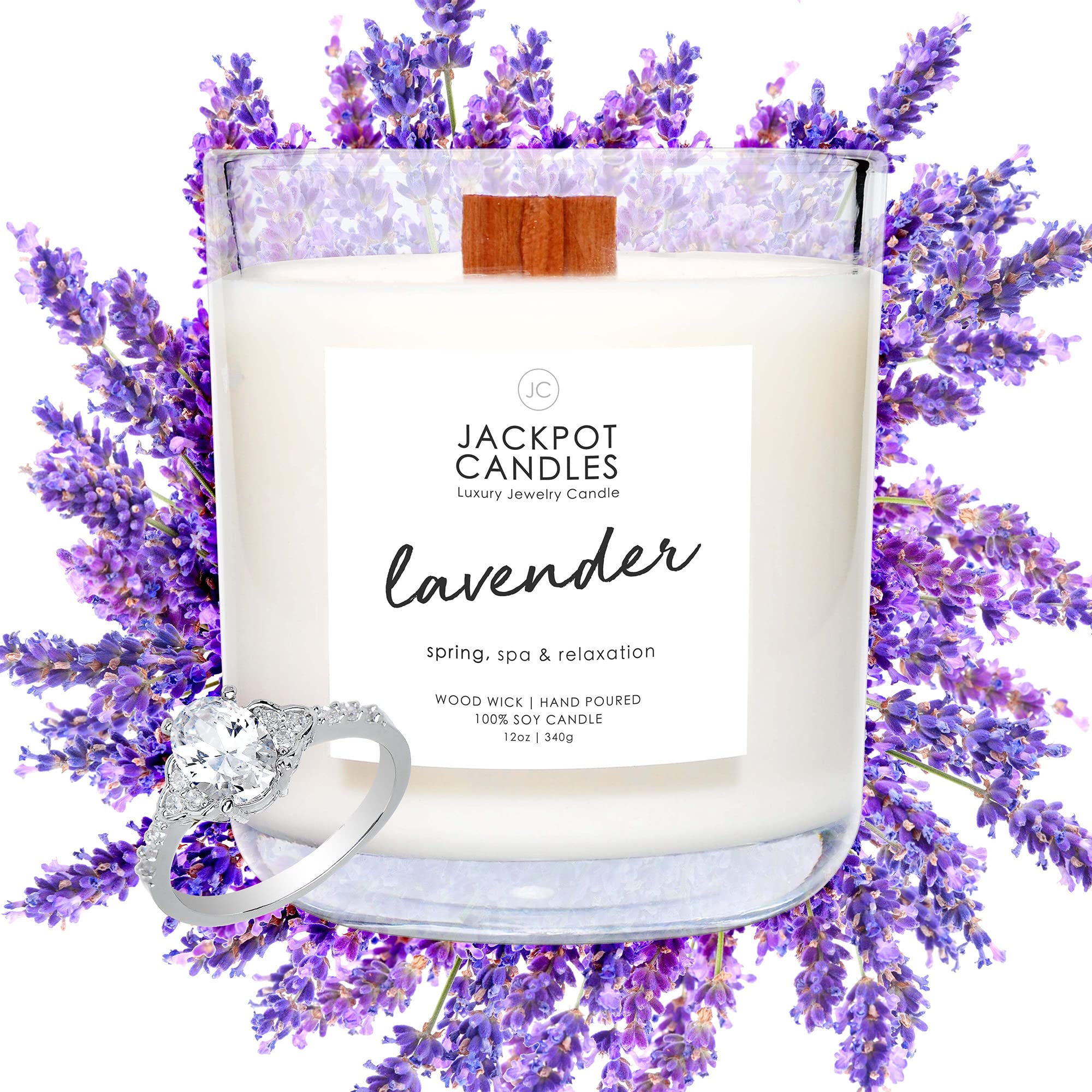 Jackpot Candles Lavender Candle in a 15-ounce jar for relaxing ambiance