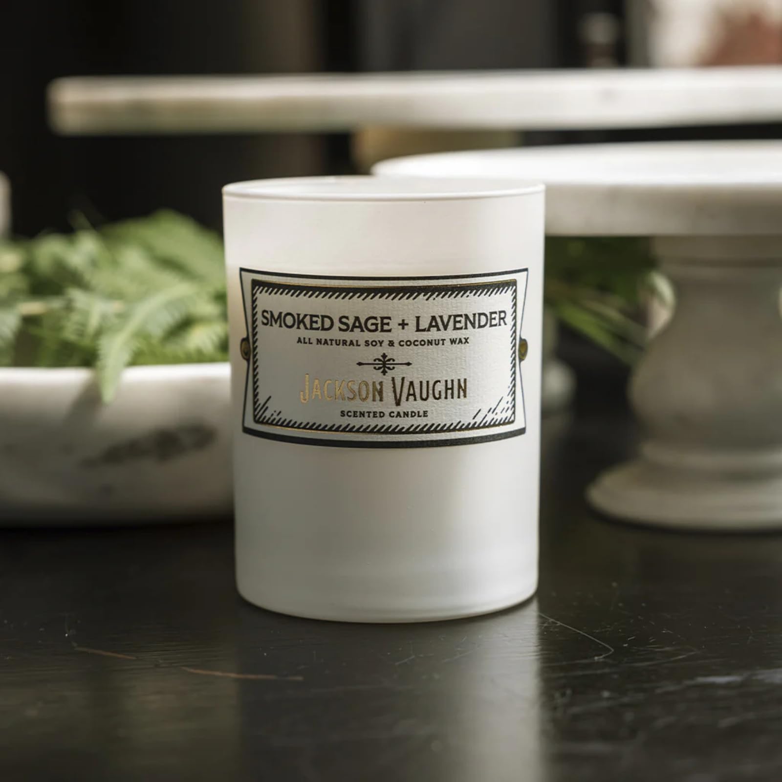 Jackson Vaughn smoked sage lavender candle on desk enhances focus
