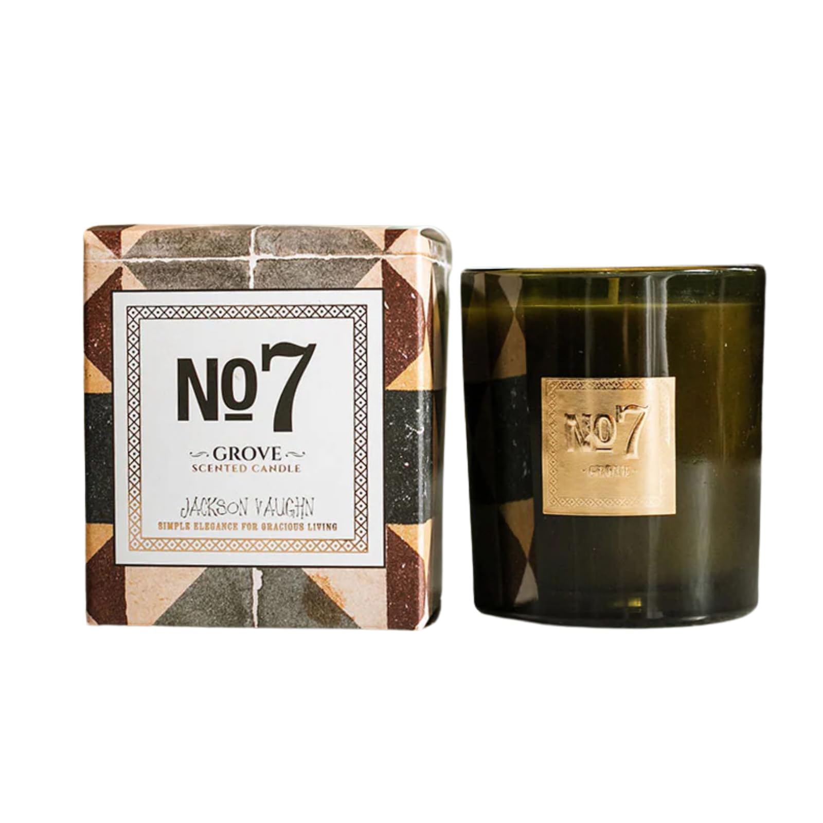 Jackson Vaughn No. 7 Grove candle in clear glass jar for versatile decor and gifting