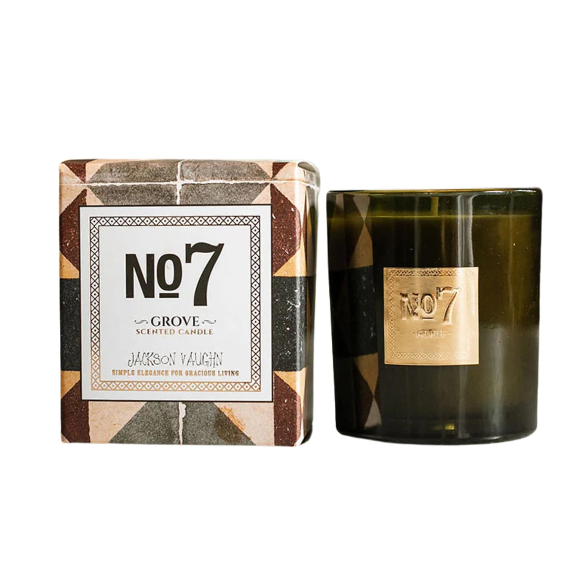 Jackson Vaughn No. 7 Grove candle in clear glass jar for versatile decor and gifting