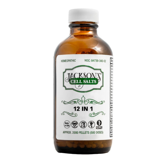 Jackson's 12-in-1 cell salts bottle front: compact vegan remedy for daily wellness.