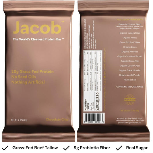 Jacob Bar chocolate bar closeup shows smooth texture and premium protein