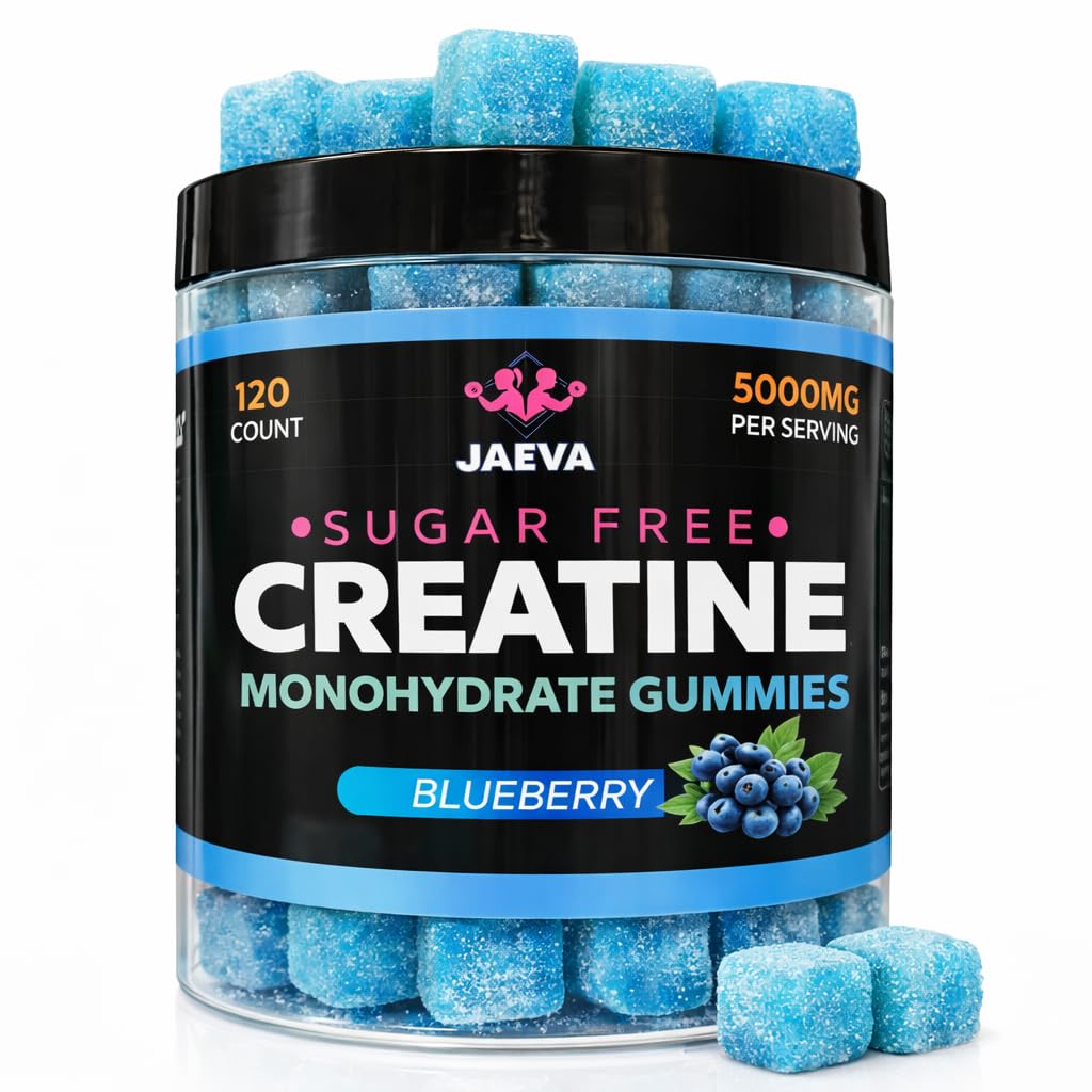 Jaeva Sugar-Free Creatine Gummies jar front shows clean performance potential for workouts