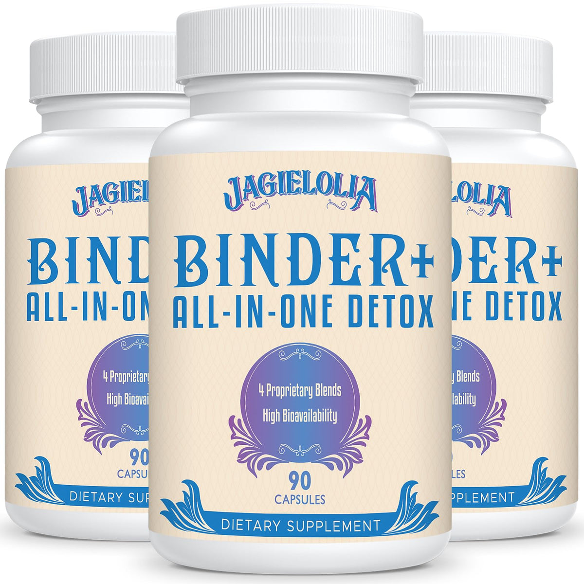 Jagielolia all-in-one detox binder bottle highlighted for daily cleansing support
