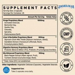 Jagielolia detox binder activated charcoal close-up showing toxin-binding clay ingredients