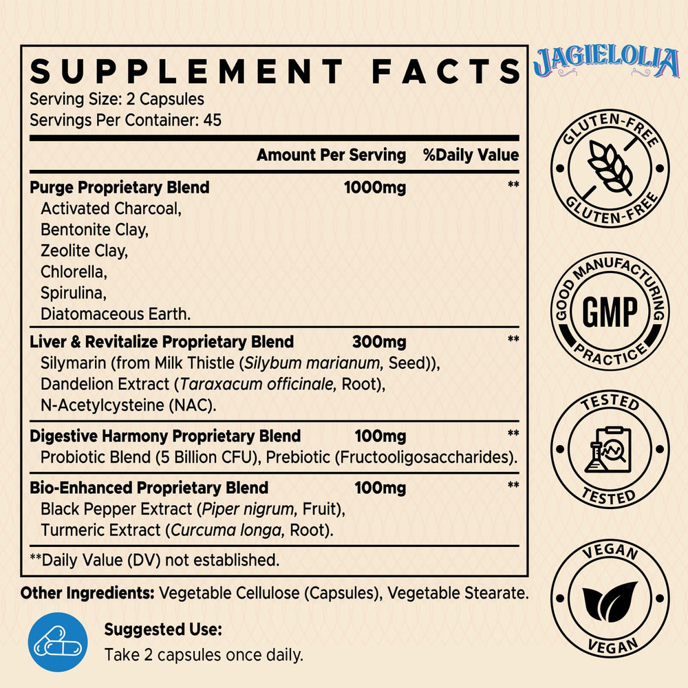 Jagielolia Detox Binder bentonite clay capsules for gut cleansing and detox support
