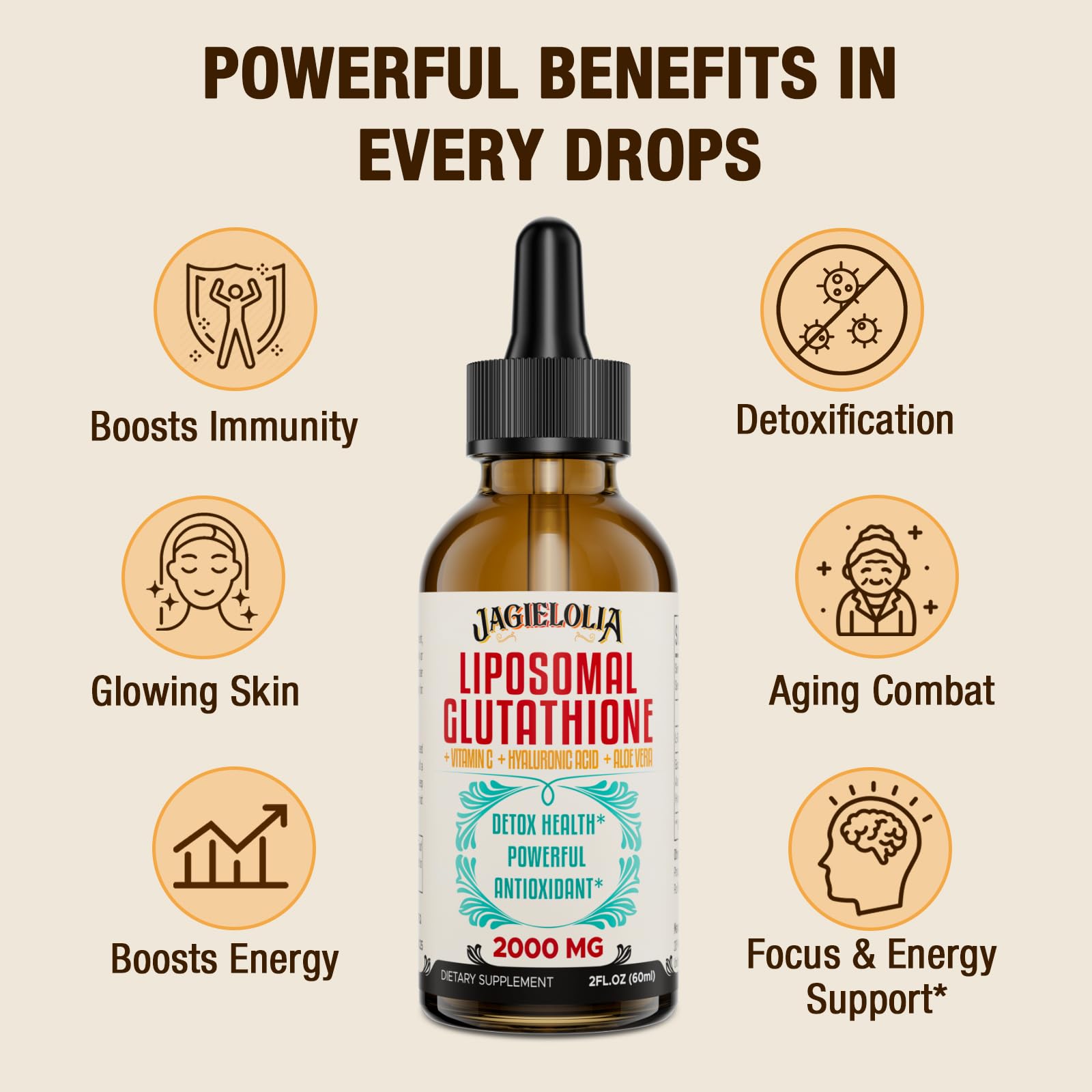 Jagielolia Liposomal Glutathione Liquid packaging and label details.