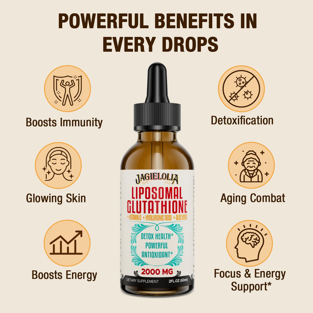 Jagielolia Liposomal Glutathione Liquid packaging and label details.