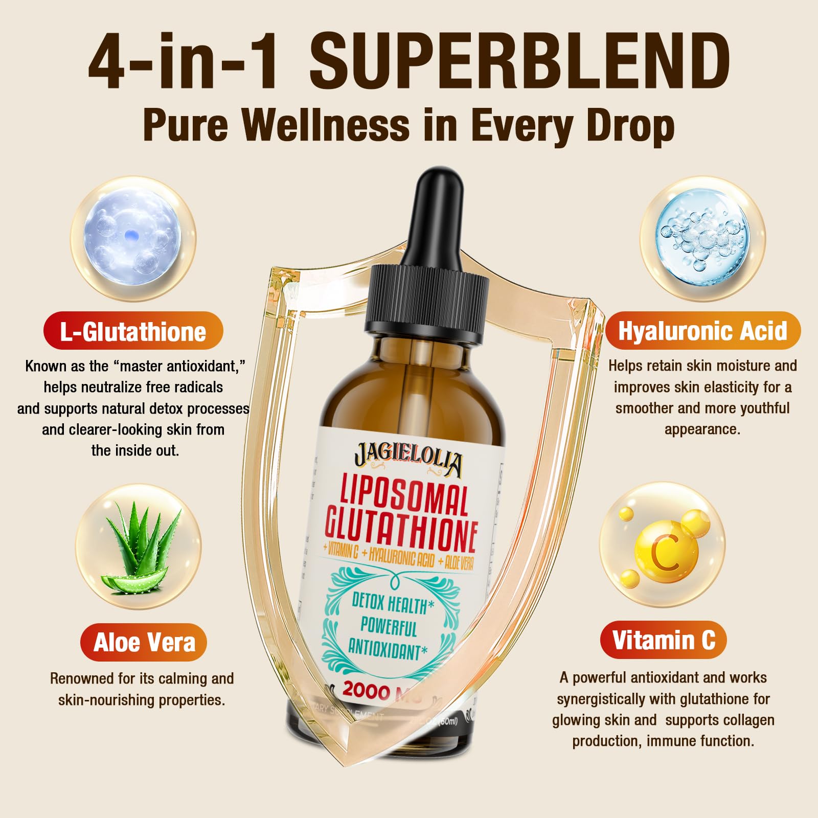 Jagielolia Liposomal Glutathione Liquid drops into water for easy mix.