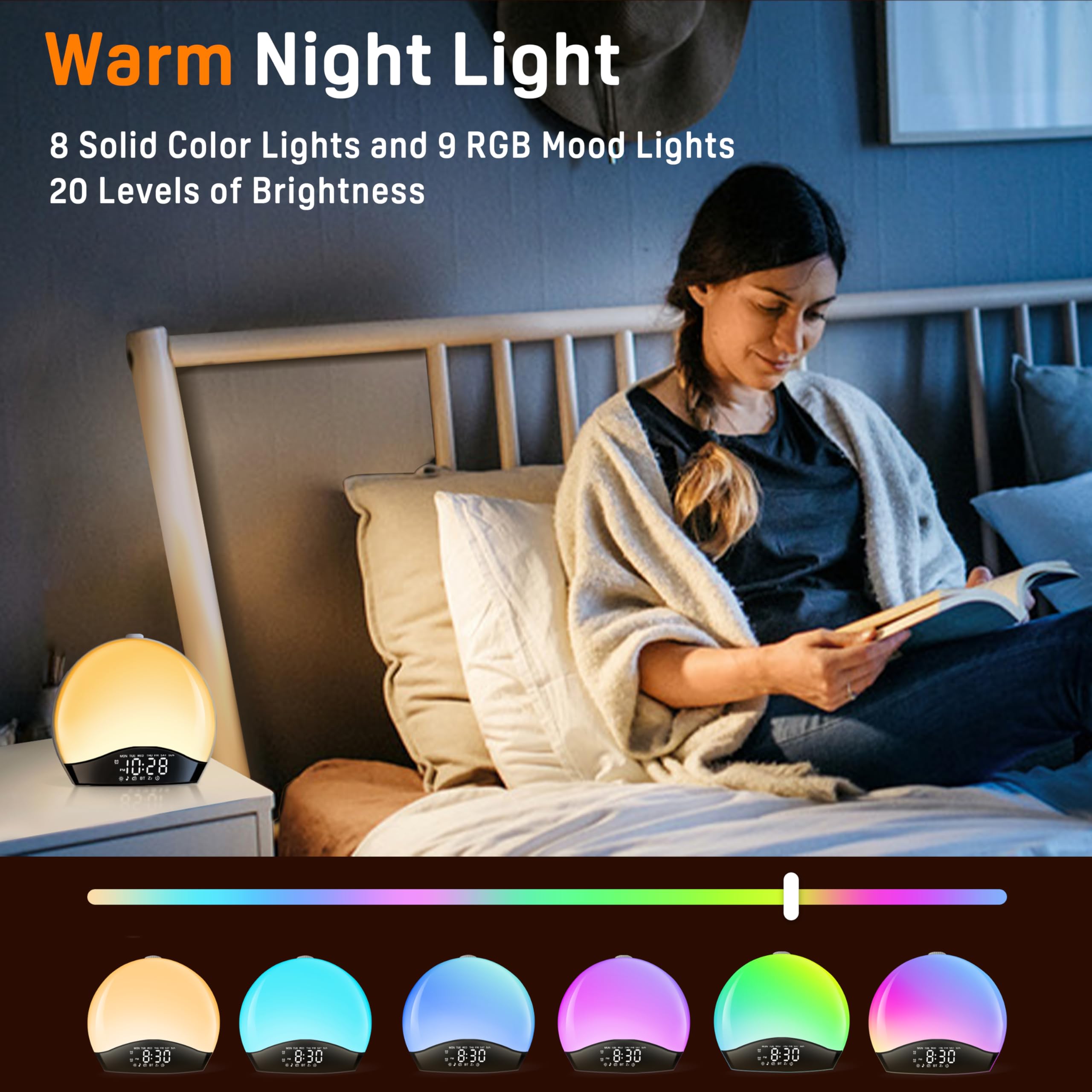 JALL Sunrise Alarm Clock 17 color lights set ambient mood