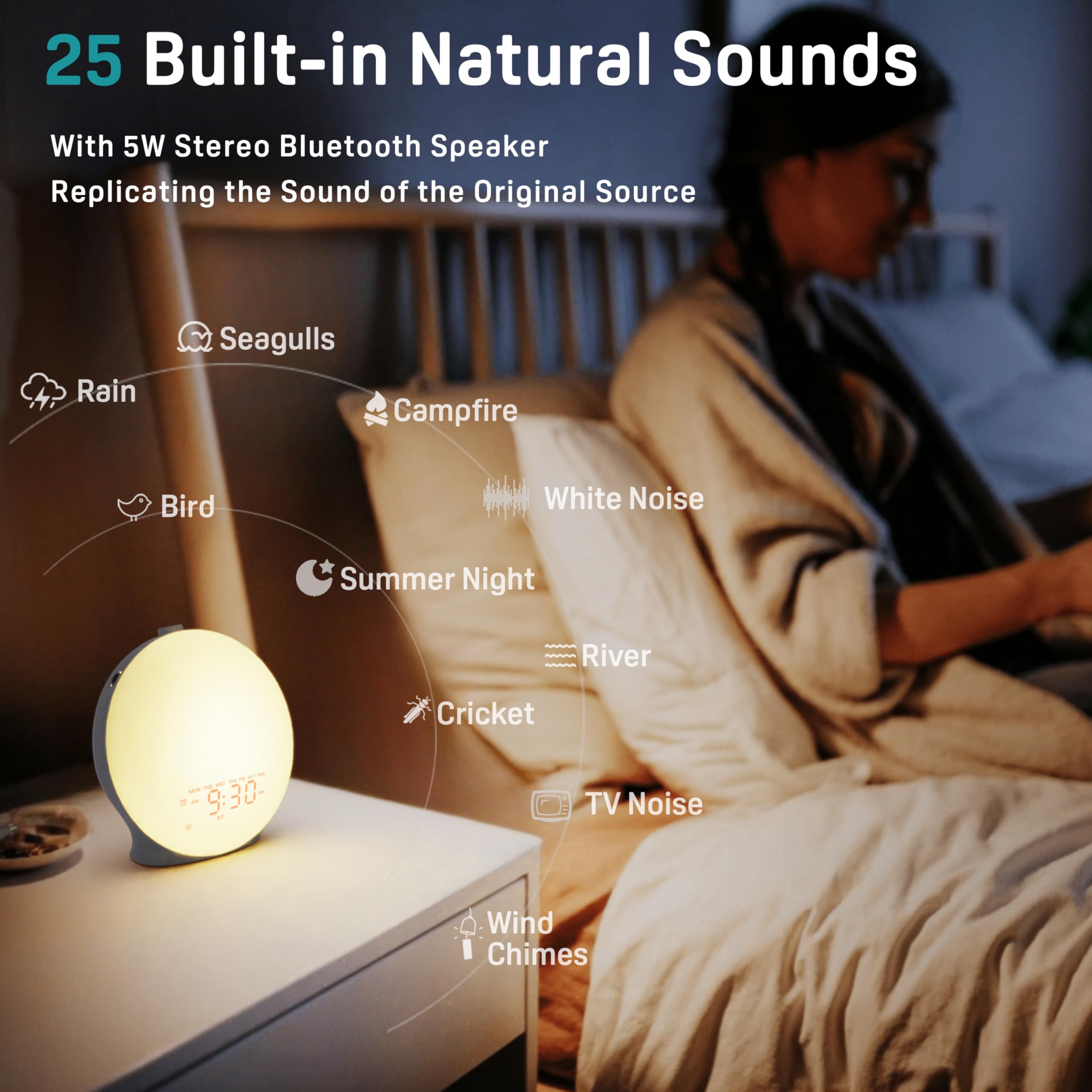 JALL sunrise alarm clock with dimmable night-light preview for kids and adults.