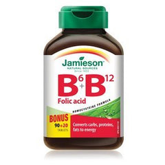 Jamieson B6 + B12 and Folic Acid bottle pour supports daily energy metabolism.