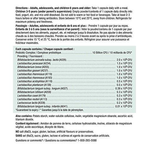 Jamieson Probiotic 10 Billion bottle side with label and 130 capsules for convenient daily use.