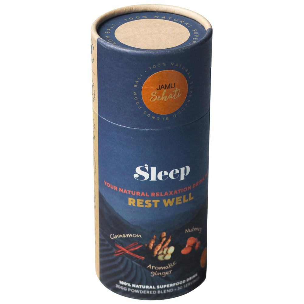 JAMUSEHATI Sleep cylinder close-up with Bali spice blend for a calming evening ritual
