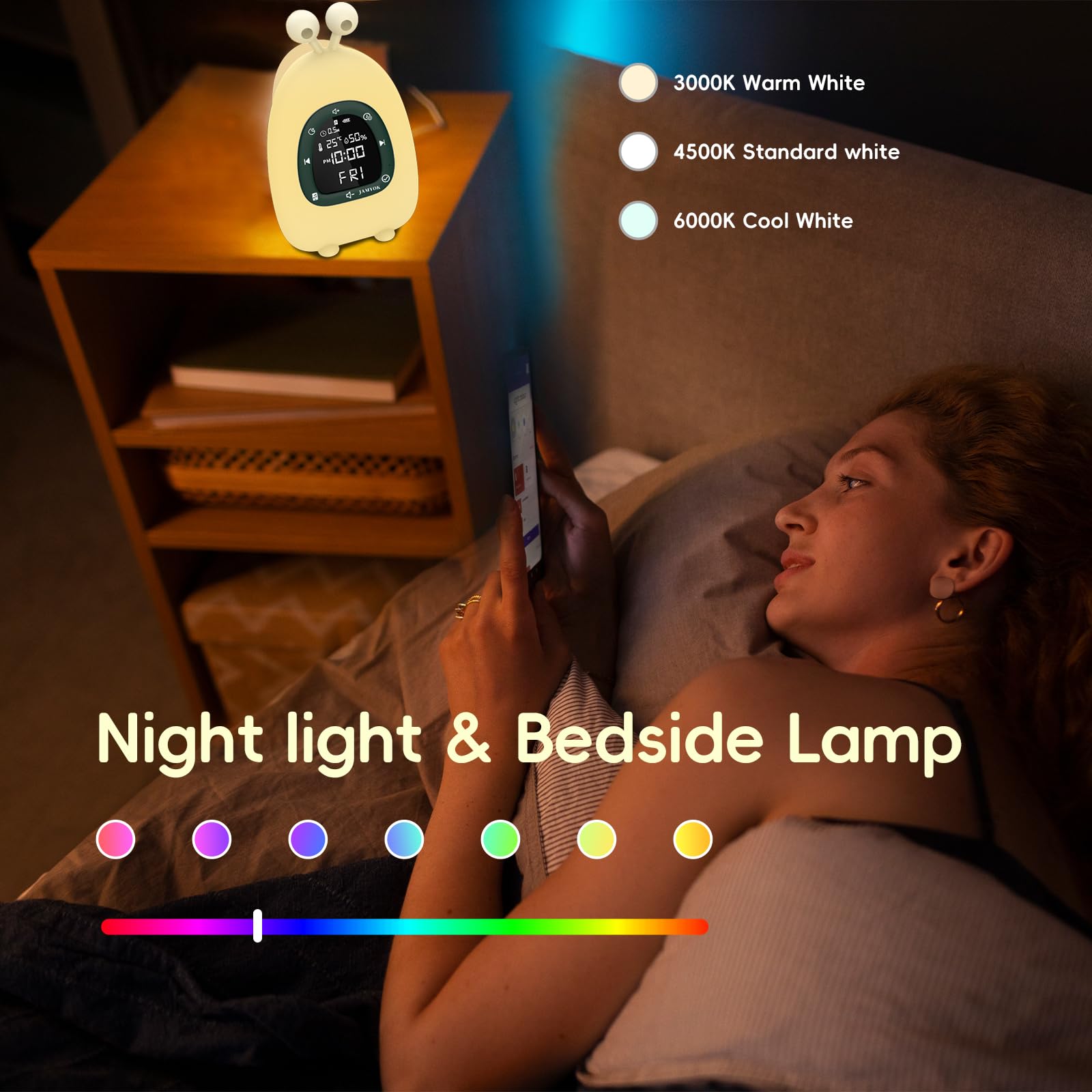 JAMYOK Sunrise Alarm Clock night lights offering RGB and white options for ambience