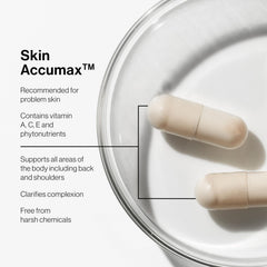 Jane Iredale Skin Accumax daily routine shown with water for intake.