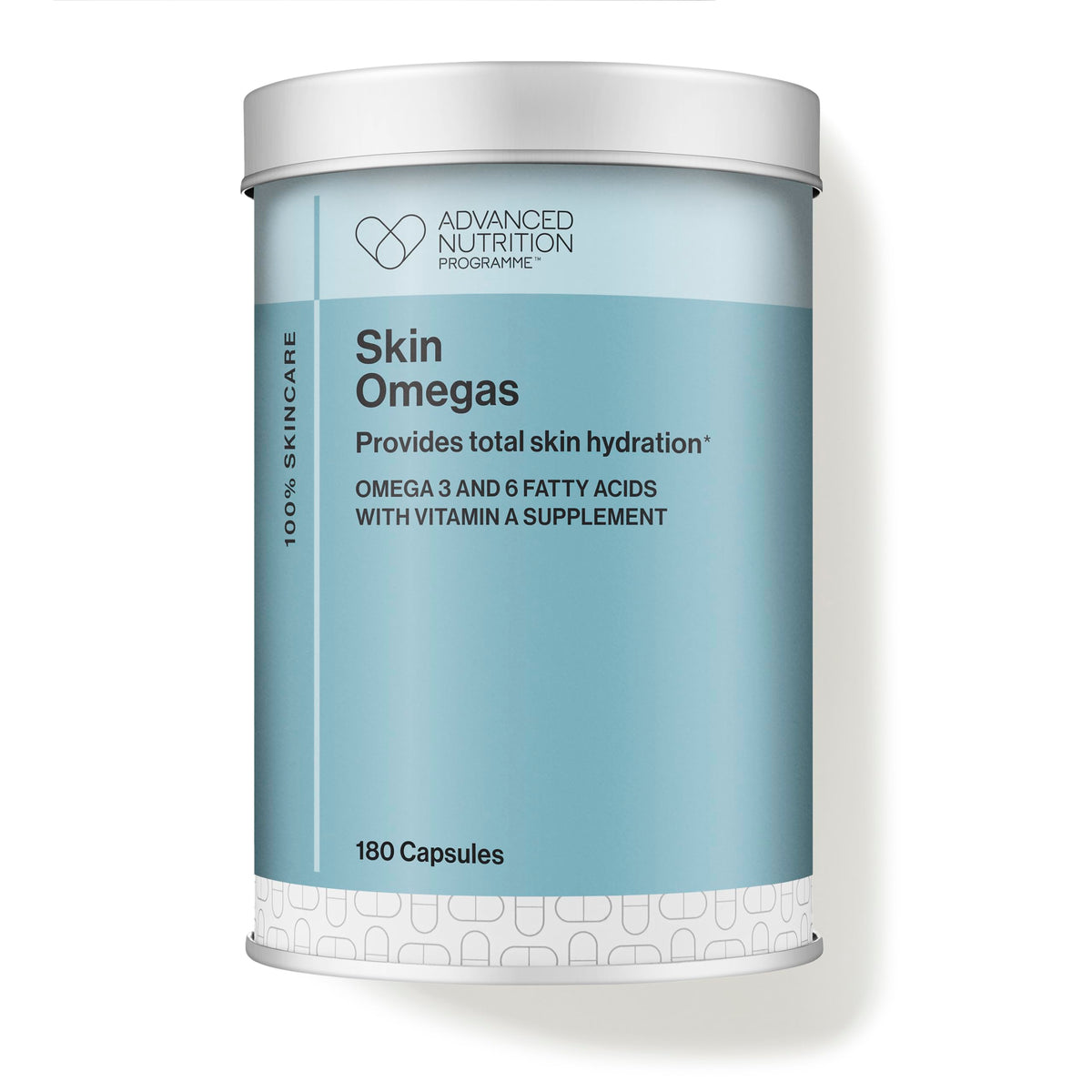 Jane Iredale Skin Omegas bottle with label illustrating balanced omegas for hydrated skin