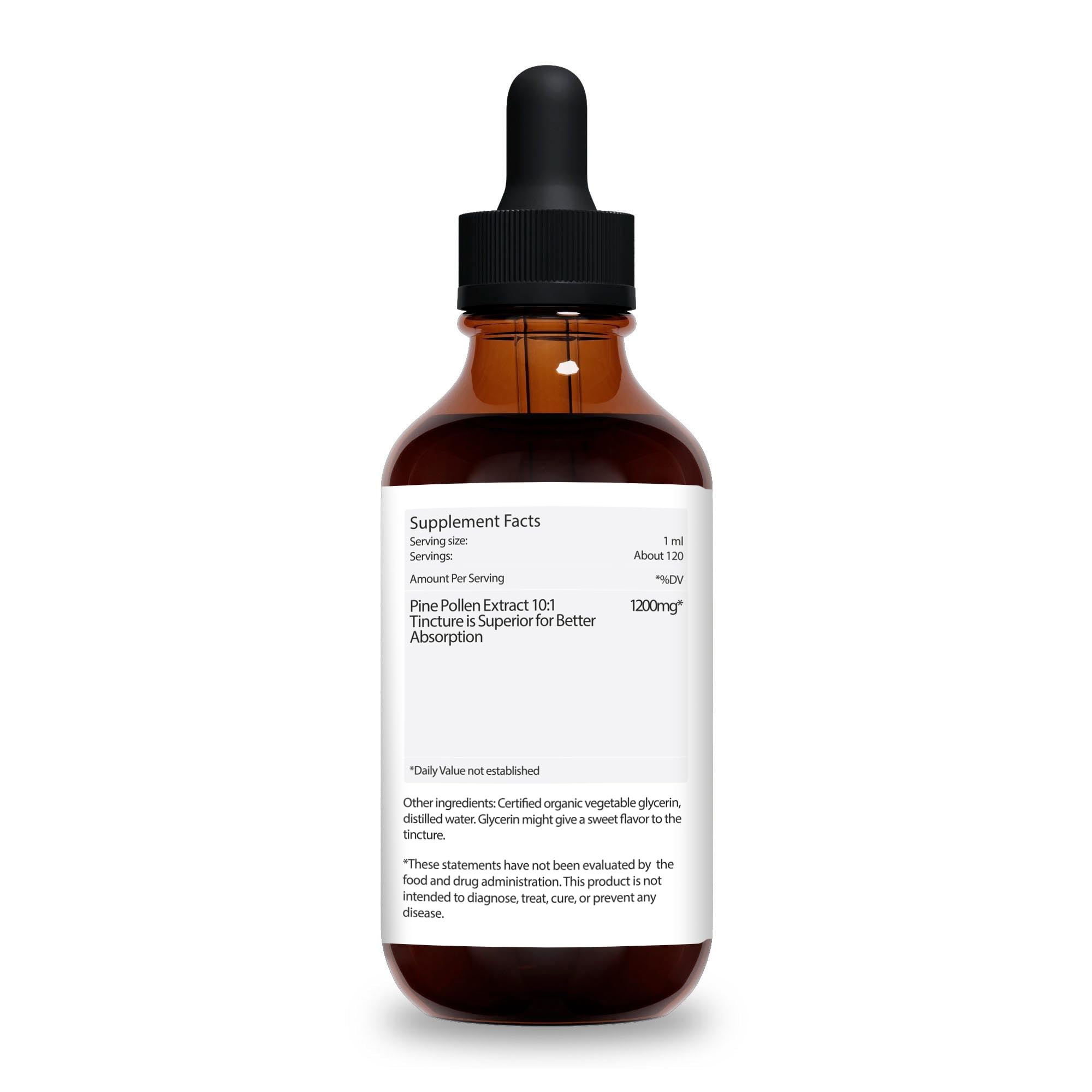 Jantu Pine Pollen bottle in forest setting highlights natural sourcing.