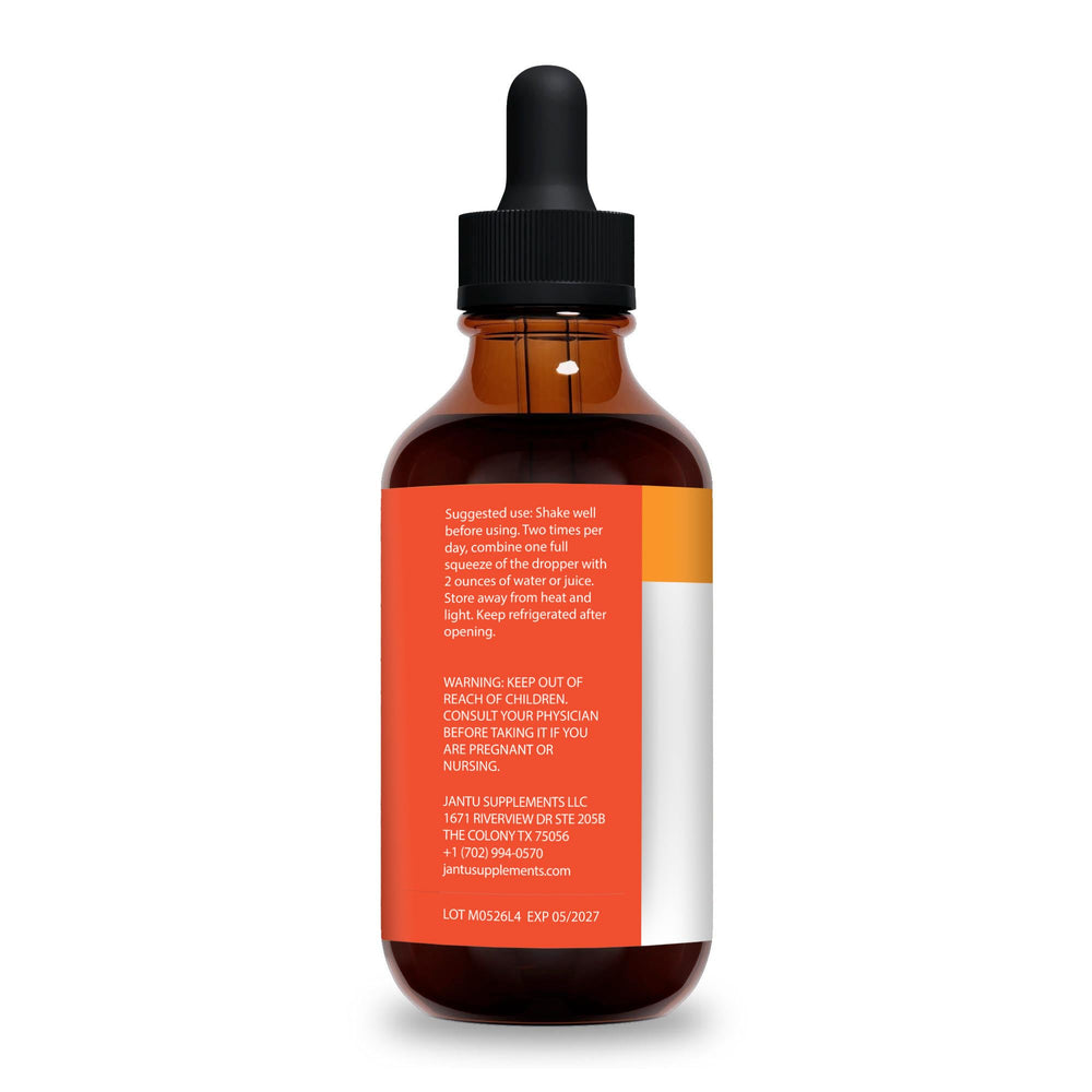 Jantu Pine Pollen tincture dropper and bottle for convenient dosing.