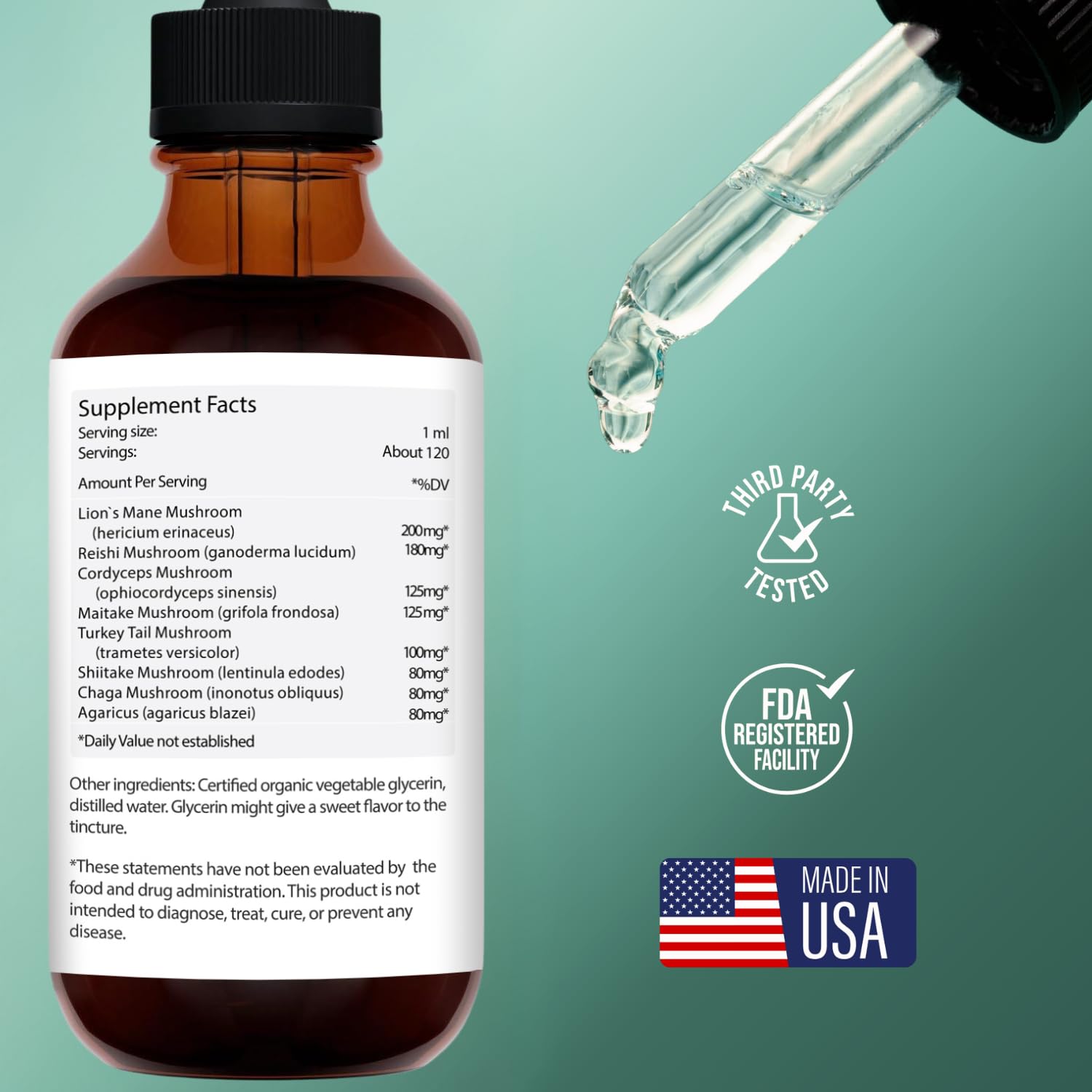 Back label highlights USDA Organic and alcohol-free formula.