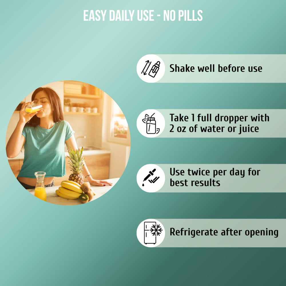 Dosing illustration showing one dropper per day.