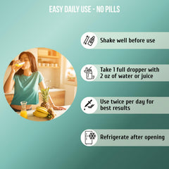Dosing illustration showing one dropper per day.