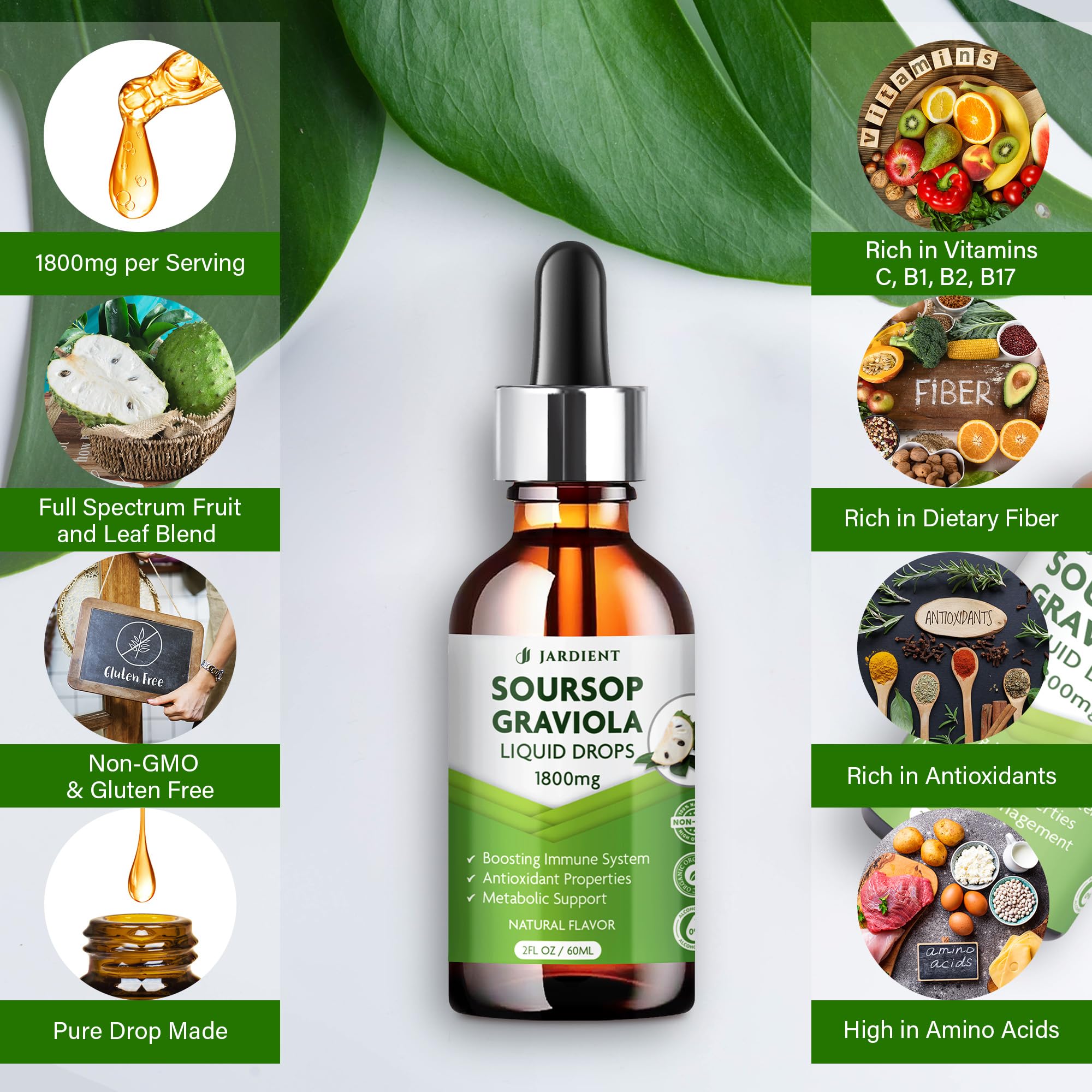 Jardient Soursop tincture label closeup highlighting organic sourcing.