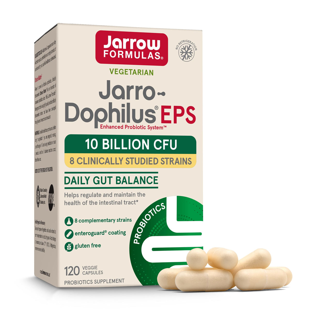 Jarrow Formulas Jarro-Dophilus EPS bottle front for balanced digestion with 10b CFU per serving