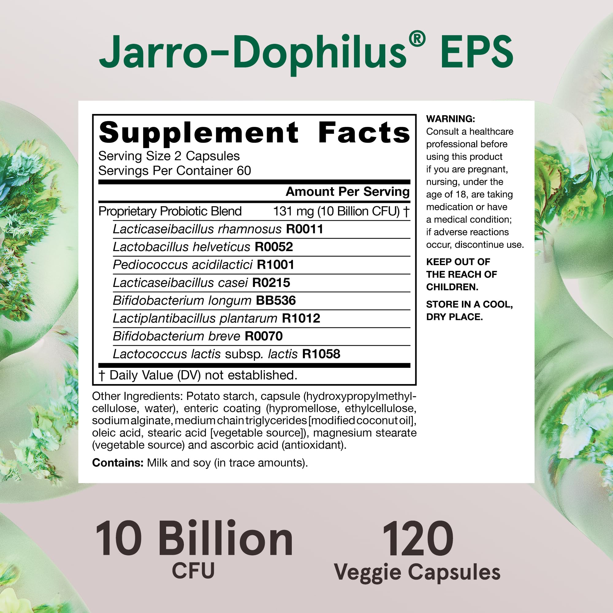 Jarrow Formulas Jarro-Dophilus EPS Enteroguard coating indicates stomach acid protection