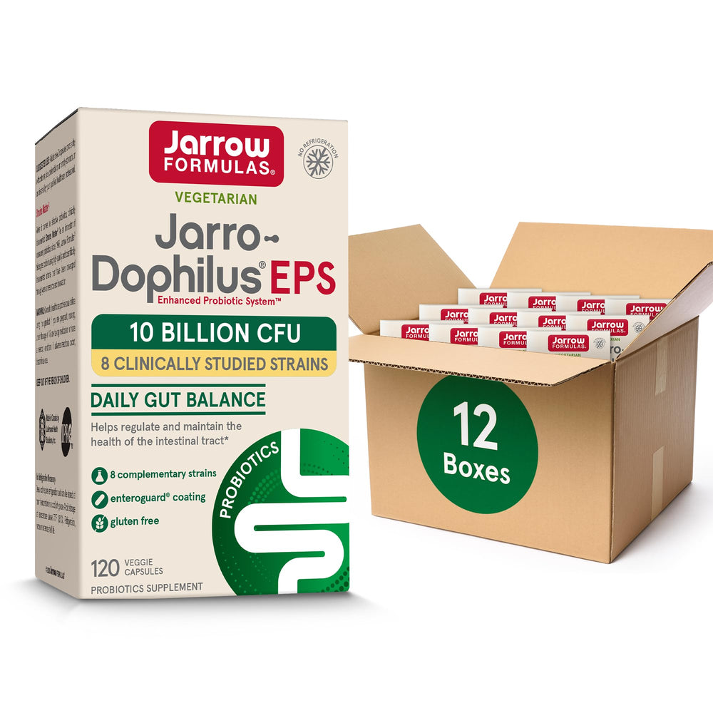 Jarrow Formulas Jarro-Dophilus EPS bottle with capsules may support gut health.