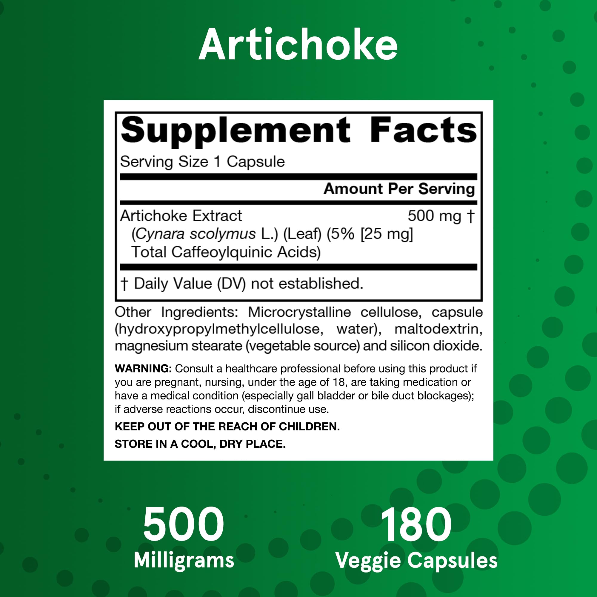 Jarrow Artichoke 5 percent caffeoylquinic acids label emphasis for liver support