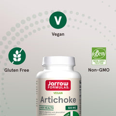 Jarrow Formulas Artichoke extract label highlights gluten free and non GMO formulation