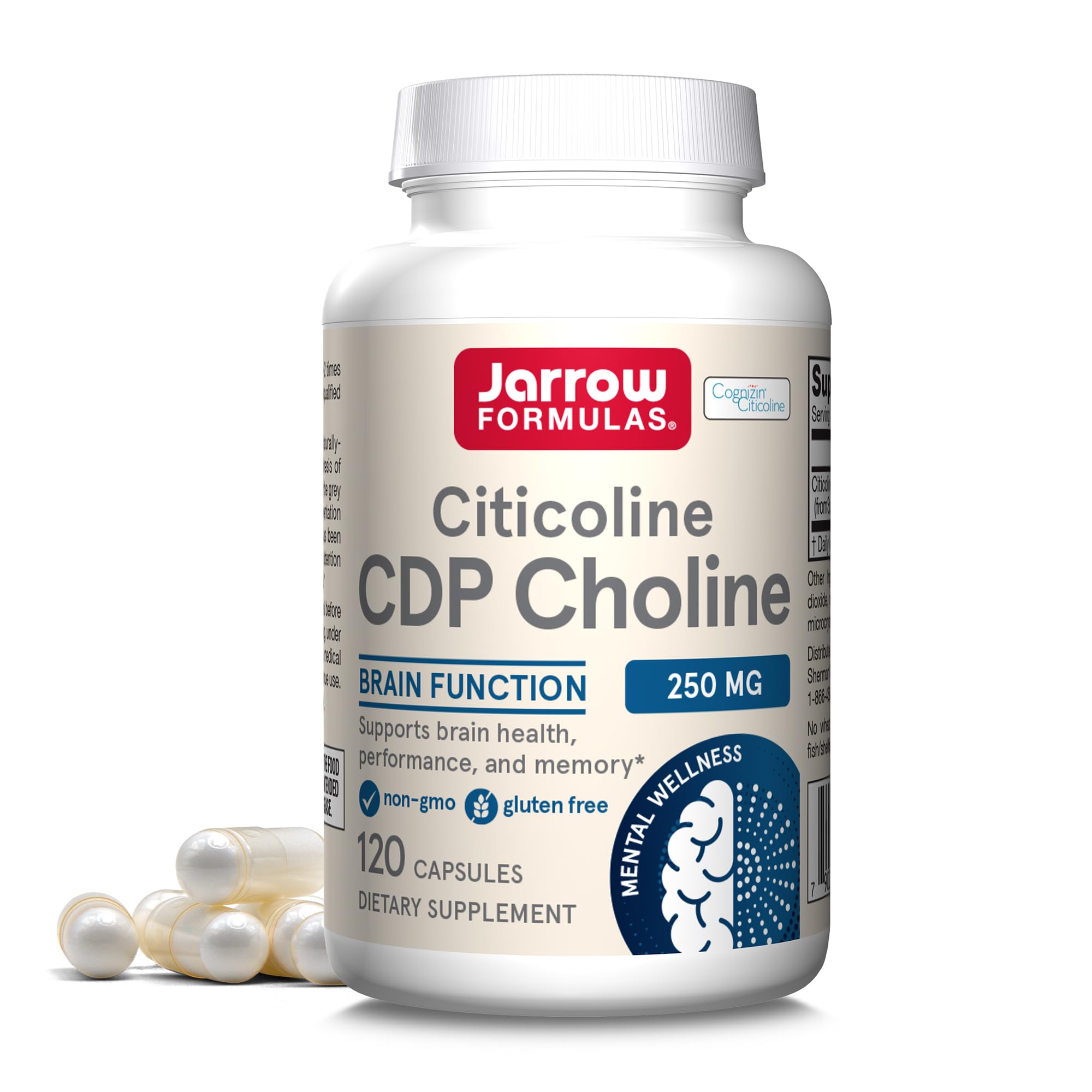 Jarrow Formulas Citicoline CDP Choline bottle front supports daily brain health.