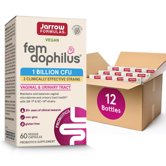 Jarrow Fem-Dophilus bottle cap pour demonstrates quick daily dosing for vaginal and urinary support