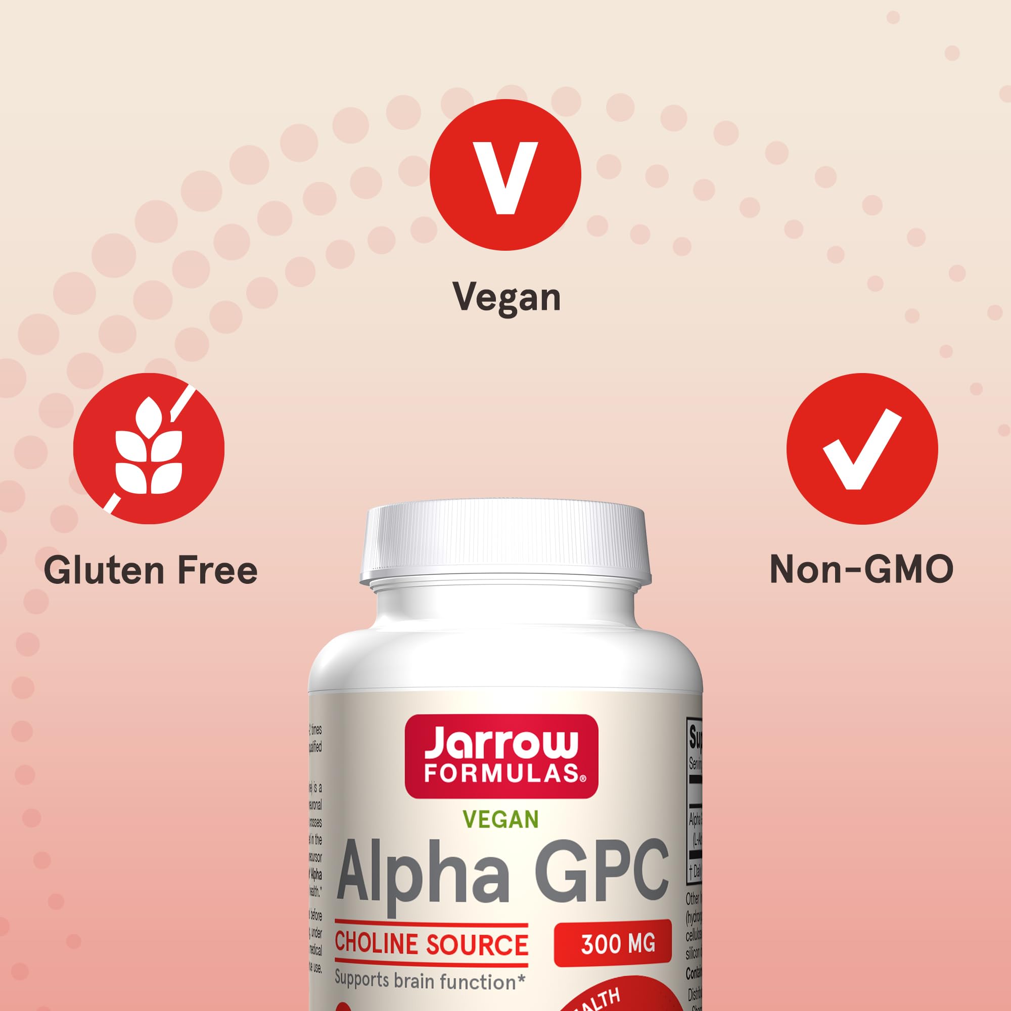 Dosage information for Jarrow Formulas Alpha GPC on product label