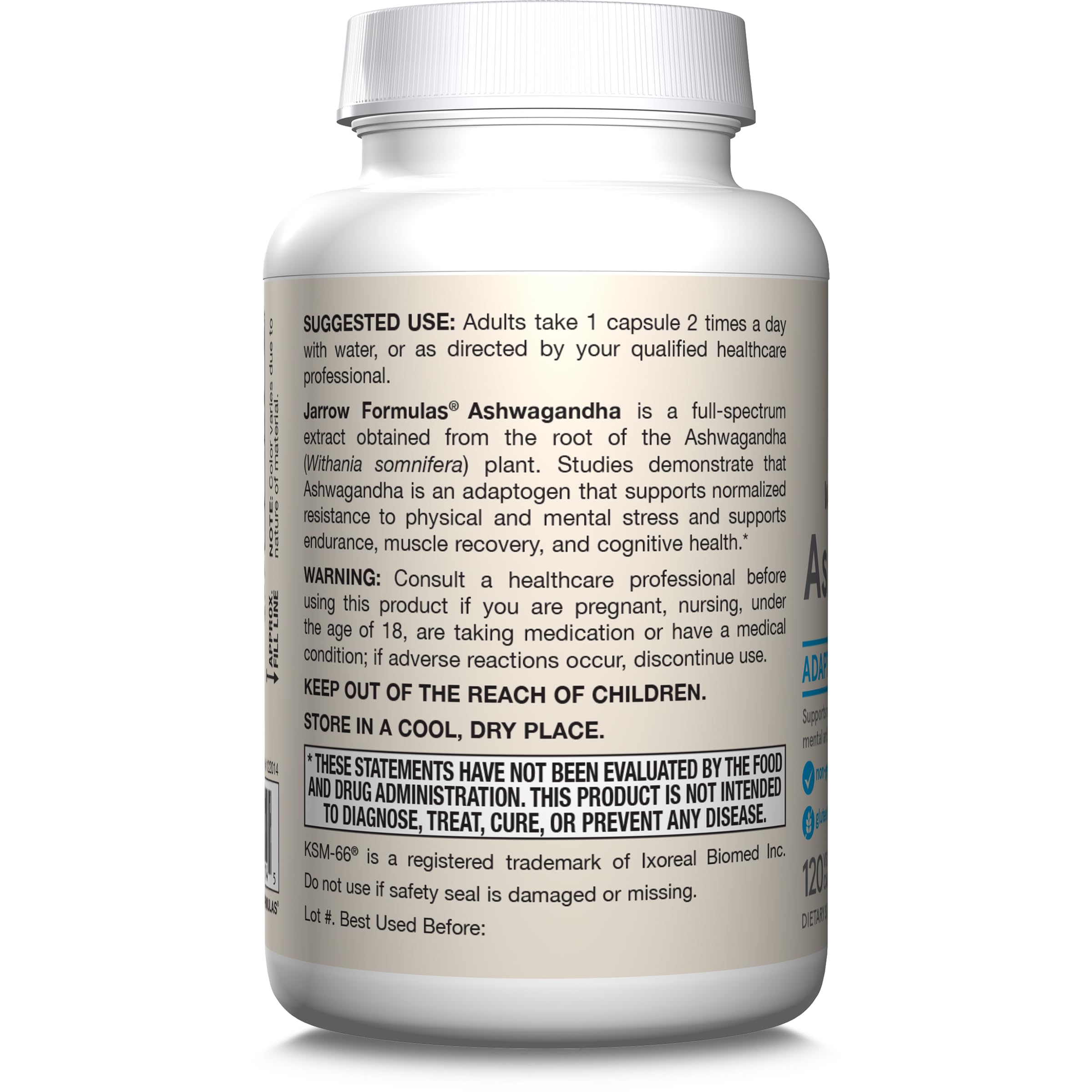 Jarrow Formulas Ashwagandha 300 mg natural-scene anchors earthy branding.