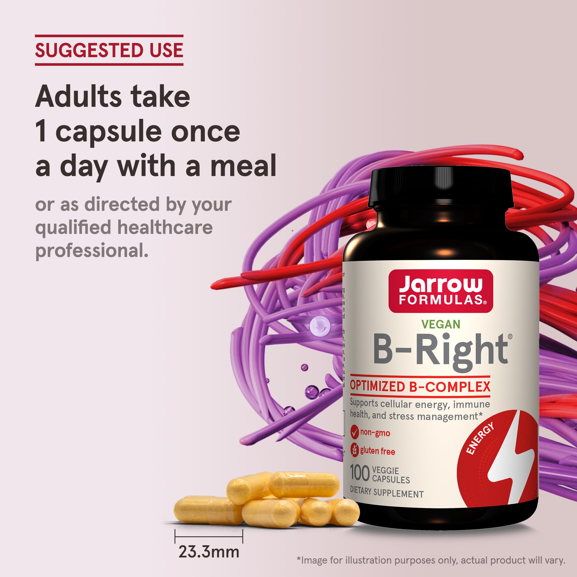 Supplement facts panel of B-Right showing B vitamins and amounts.